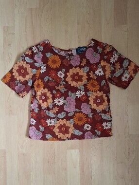 Modcloth X Princess Highway Retro Floral Boxy Cut Short Sleeve Linen Blend Top